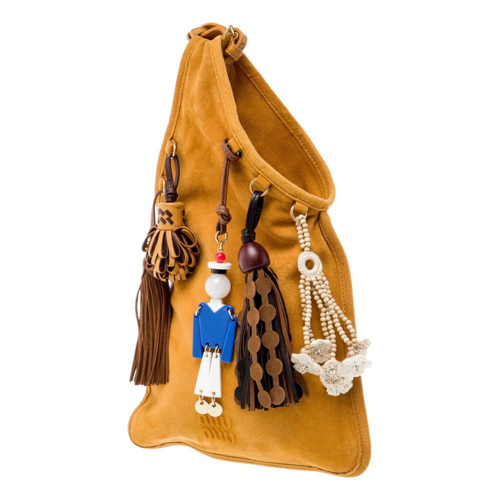 Miu Miu Mini Suede Handbag with Charms Whisky